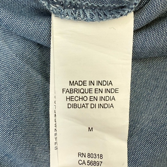 Women’s Lucky Brand Chambray Denim Lace Up Short Sleeve V-Neck Dress Medium - Picture 13 of 16